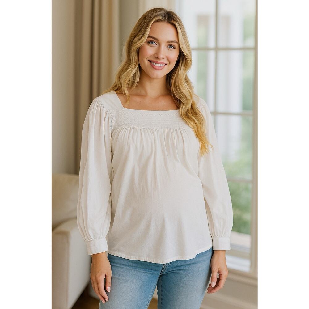 Motherhood Maternity Women's Large Sheer Top Coastal Cottage Beach Boho Peasant